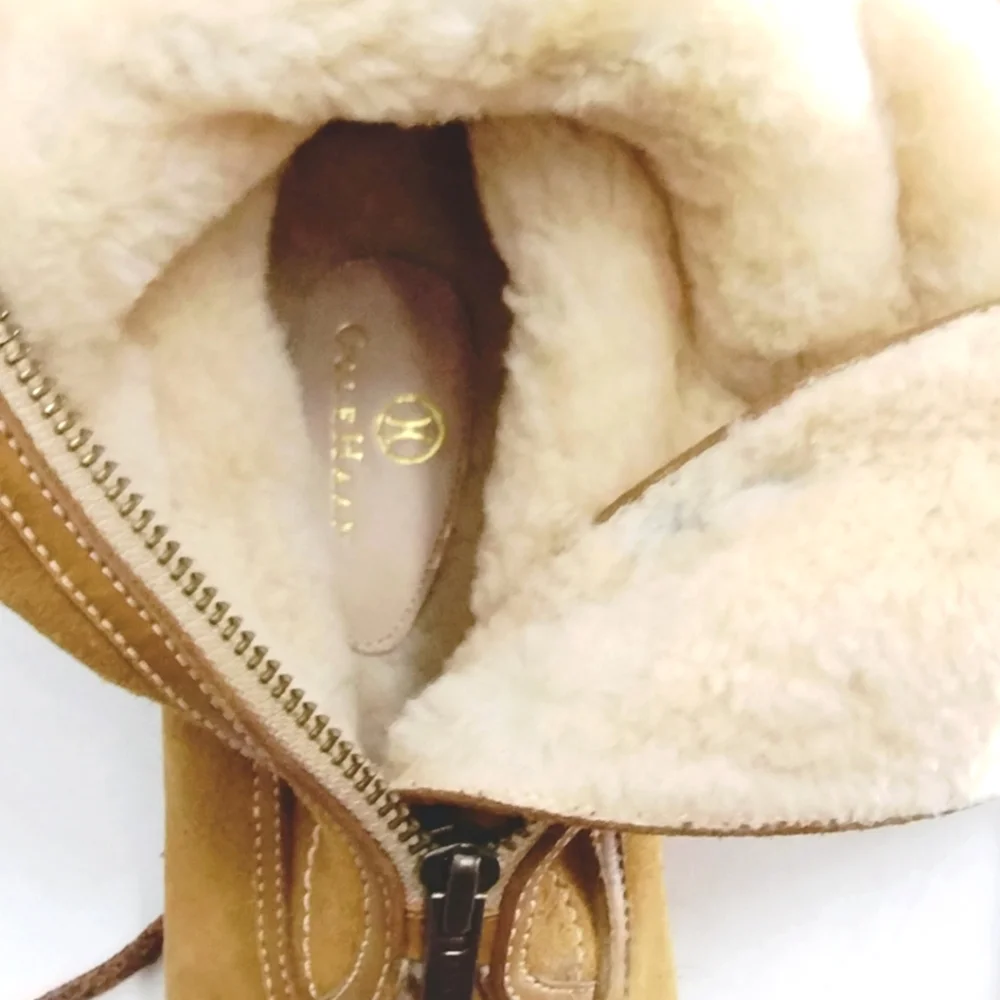 Cole‎ Haan Tall Boots Suede Sheep Shearling Zip Front - Picture 9 of 16